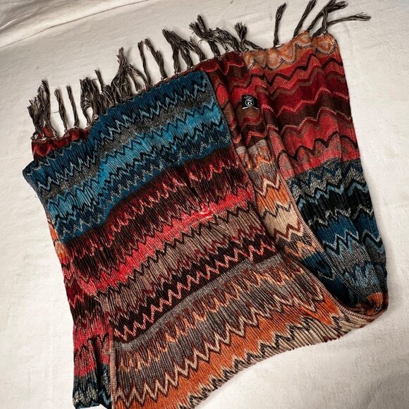 2 Chic Multicolor Chevron Pattern Fringe Scarf Acrylic Soft Lightweight Stretch - Picture 9 of 16